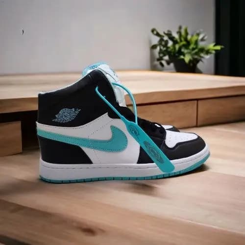 Air Jordan 1 || Color - Black & White with Sky Blue Logo || High Neck || Grade – OEM