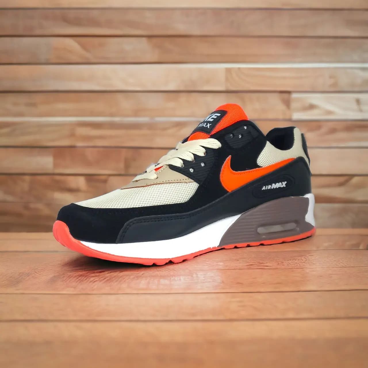Air Max 90 || Color – Black , Off White & Orange || Men Casual Shoes || Running Shoes