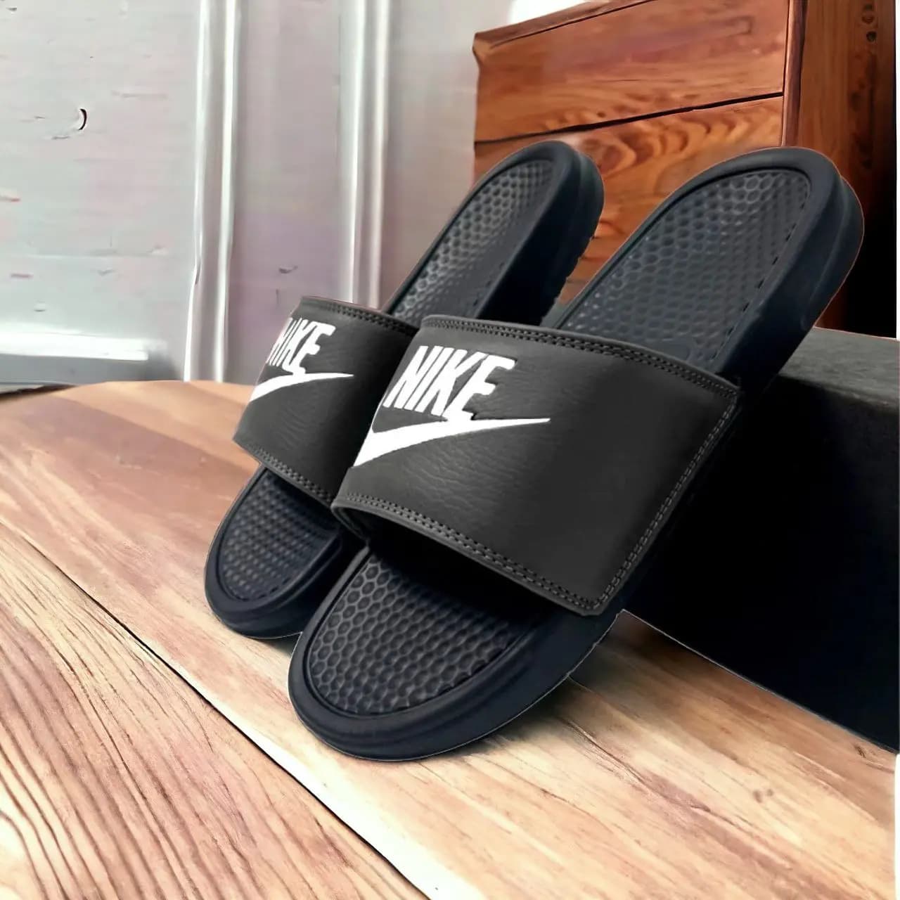 Model 2 || Nike Slides || Color - Full Black with white logo || Imported